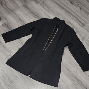 EUC 100% Linen Black Asian/Military Style Long Jacket